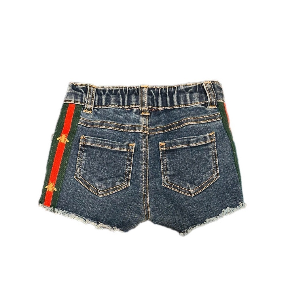 Toddler Denim Shorts W/ Green/Red Bee Side Ribbon - Picture 9 of 12
